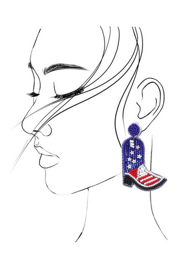 4TH OF JULY SEEDBEAD BOOT FLAG DROP EARRINGS