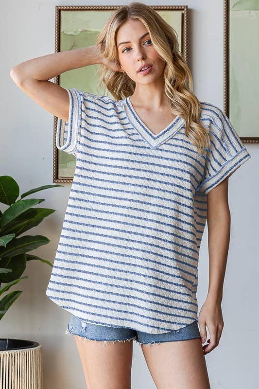 V neck striped top plus
