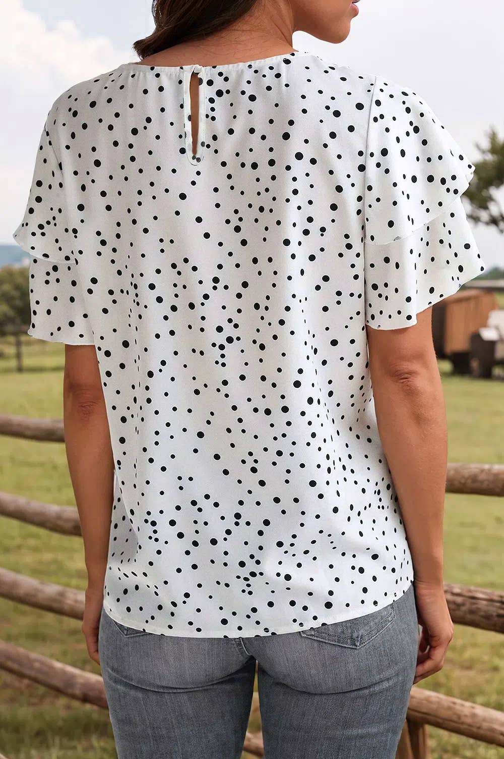 Dalmatian Ruffled Sleeve Blouse