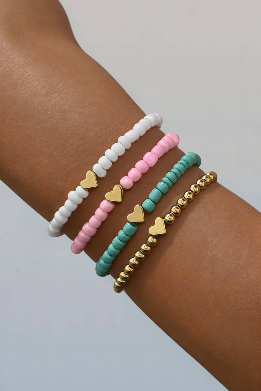 Heart Beaded Multi Layered Bracelet Set
