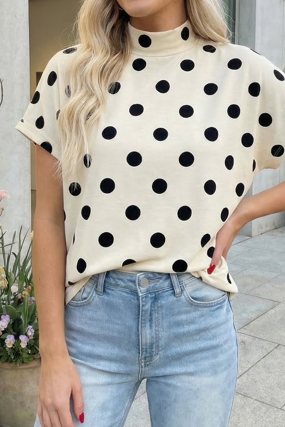 Polka Dot Mock Neck
