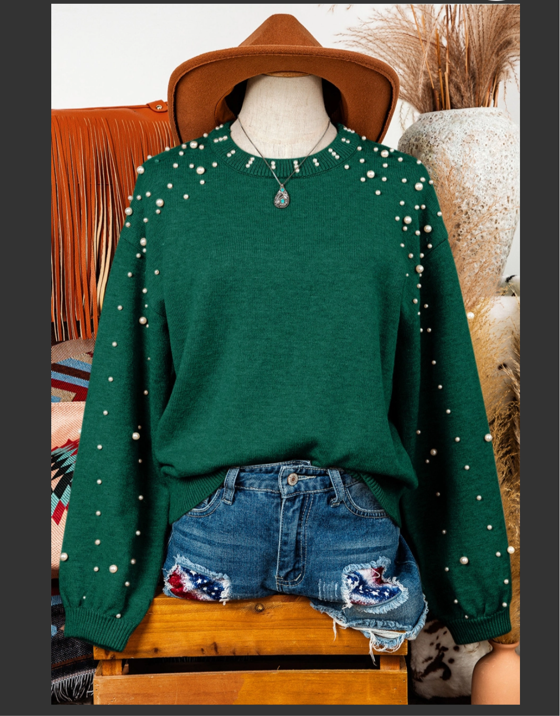 Gorgeous Green Pearl Accent Sweater