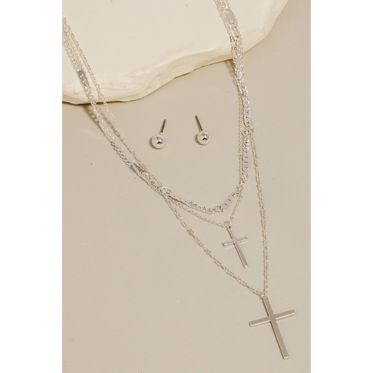 Double Cross Layered Chains Necklace Set