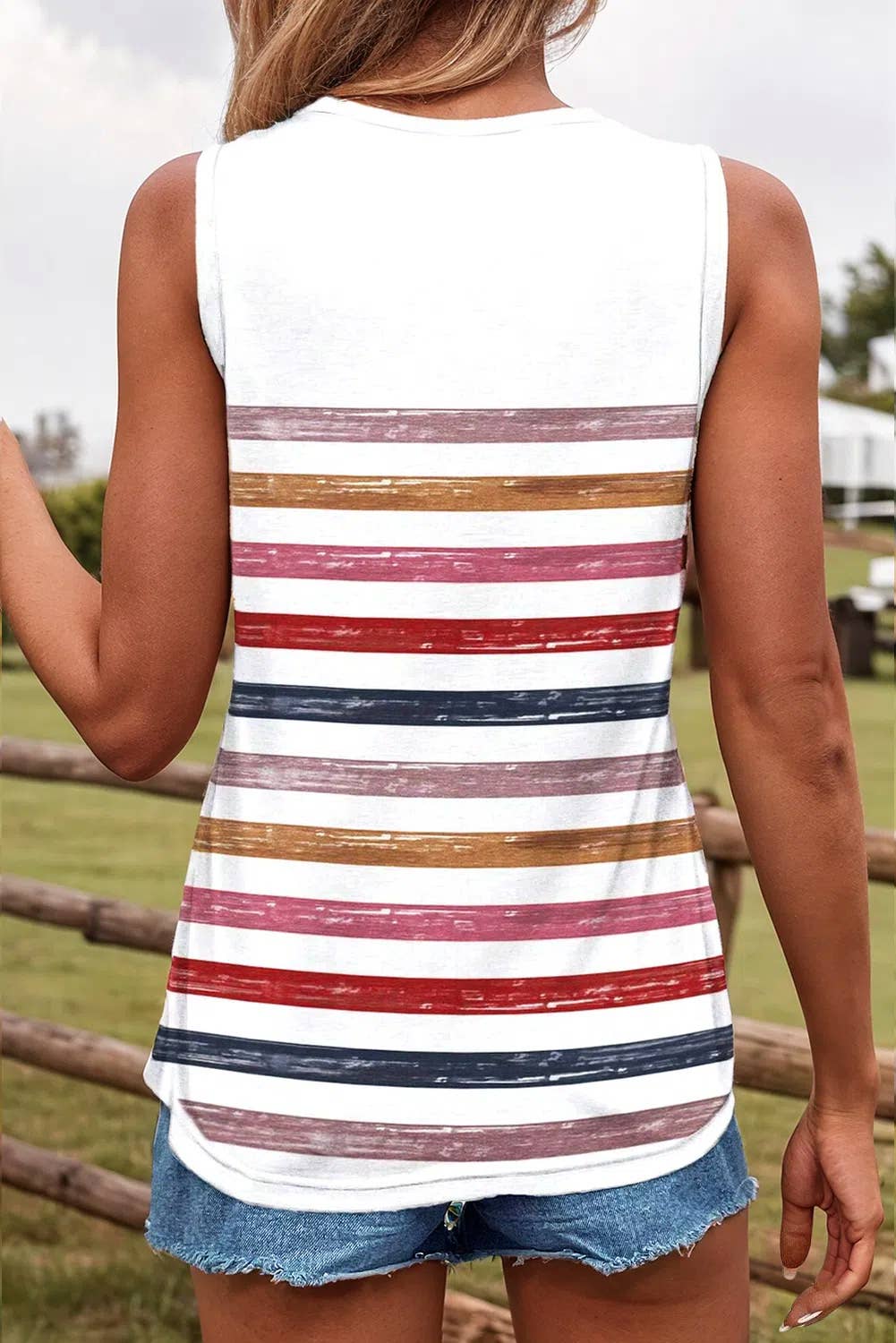 Stripe Rainbow Round Neck Tank Top