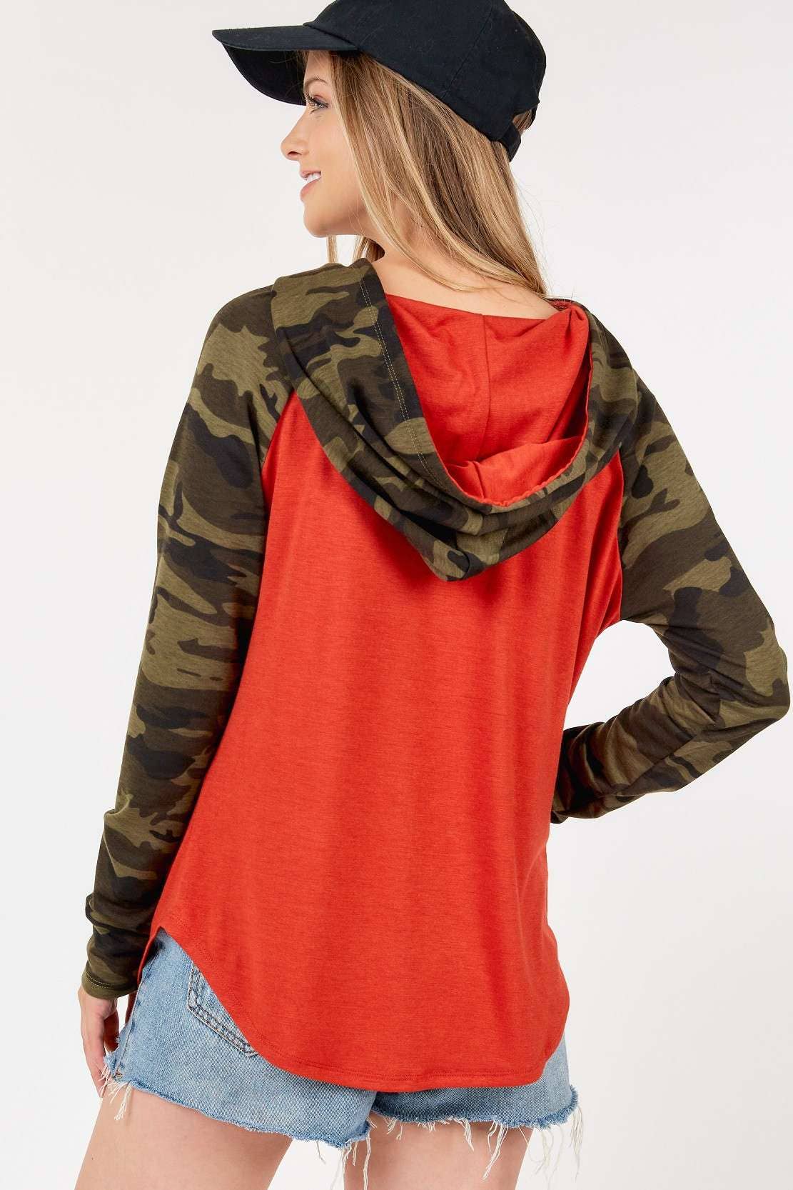 Camo Top with Hood in Fall Yellow