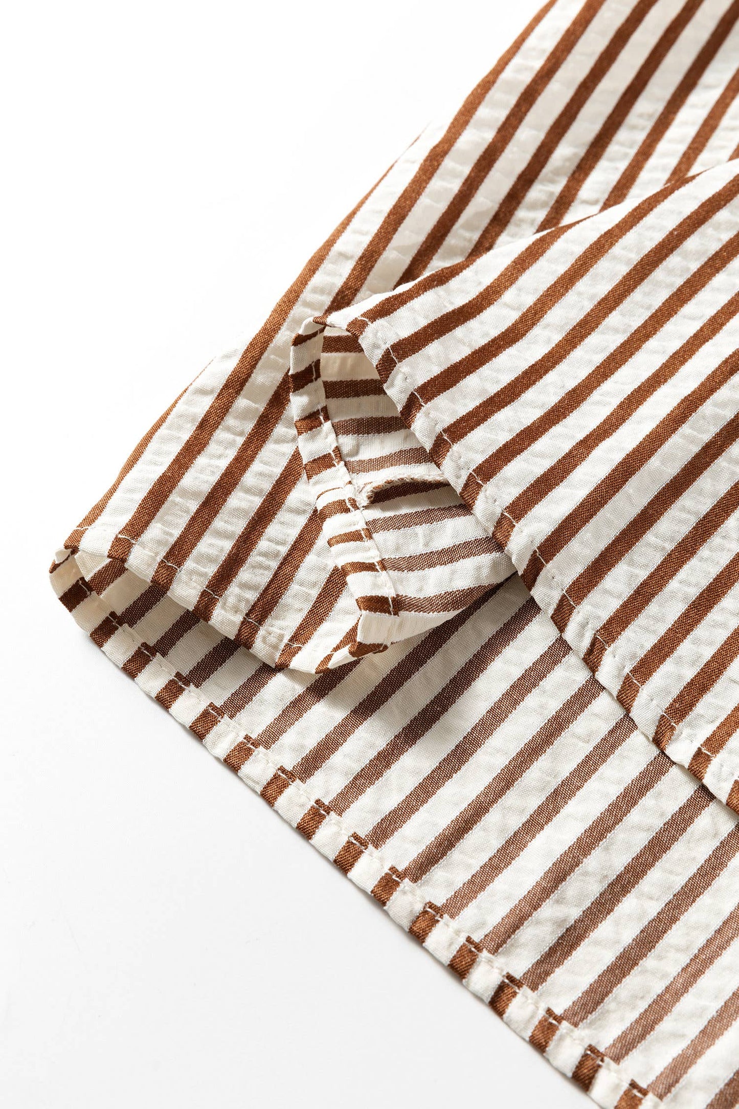 Brown Stripe Ruffled Short Sleeve