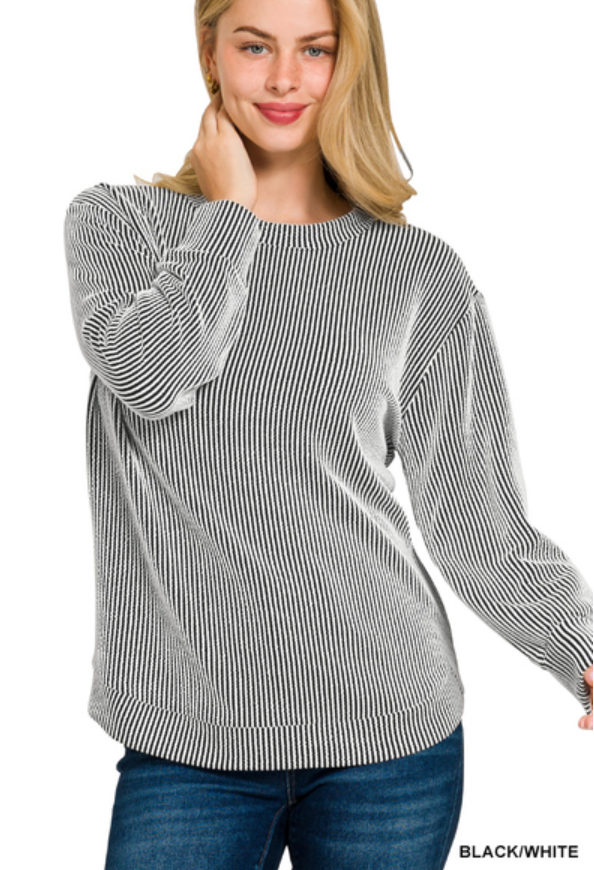 Black/White Ribbed Top (reg and plus)