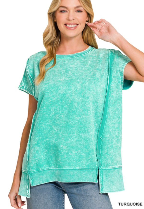 French Terry short sleeve hi-low top