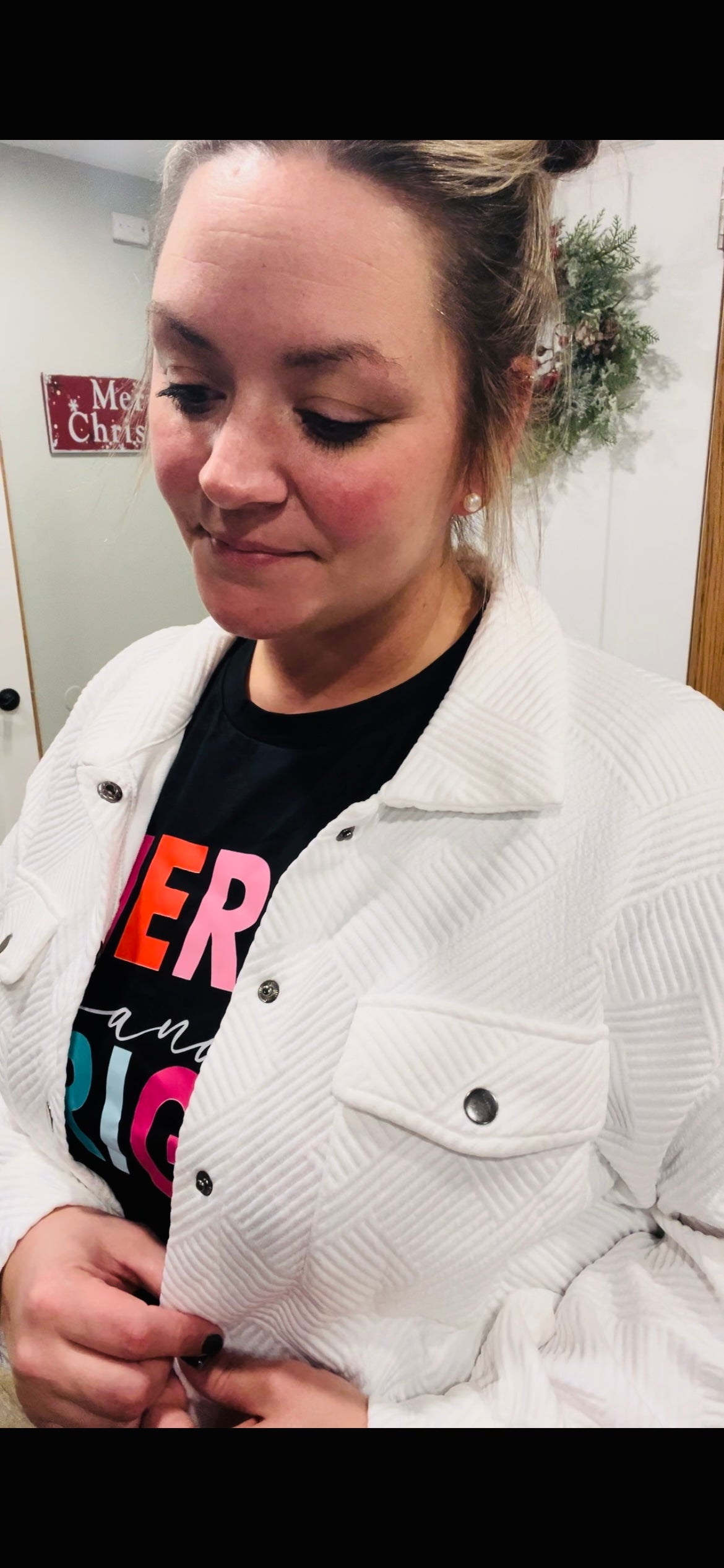 White Textured Snap Shacket