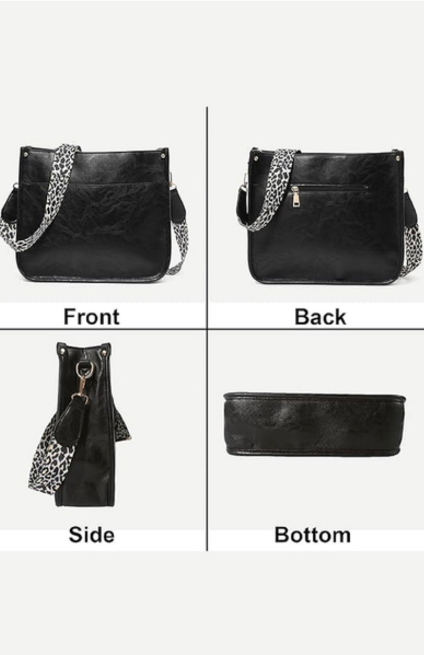 Vegan Leather Leopard Strap Crossbody Shoulder Bag