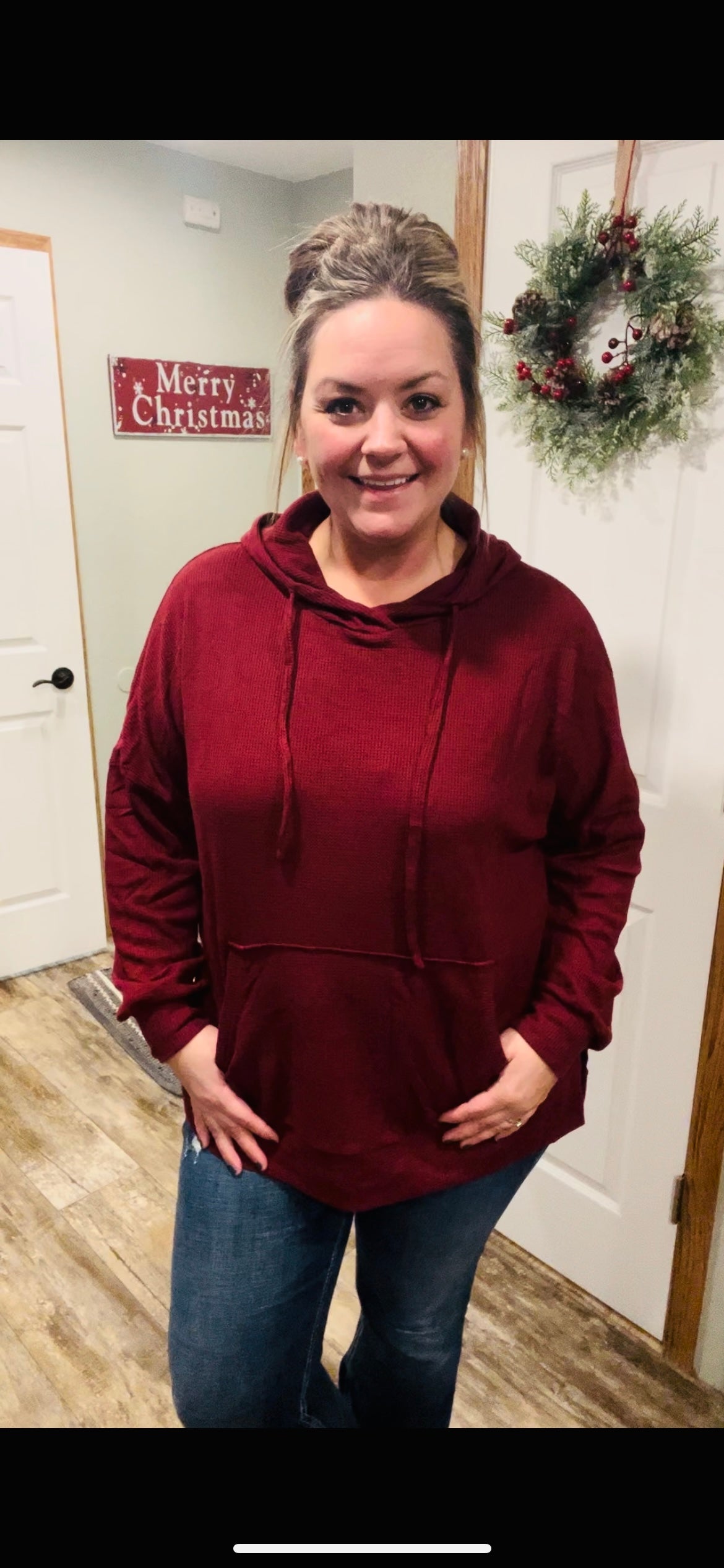 Waffle Knit Fleece Line High Low Oversize Hoodie