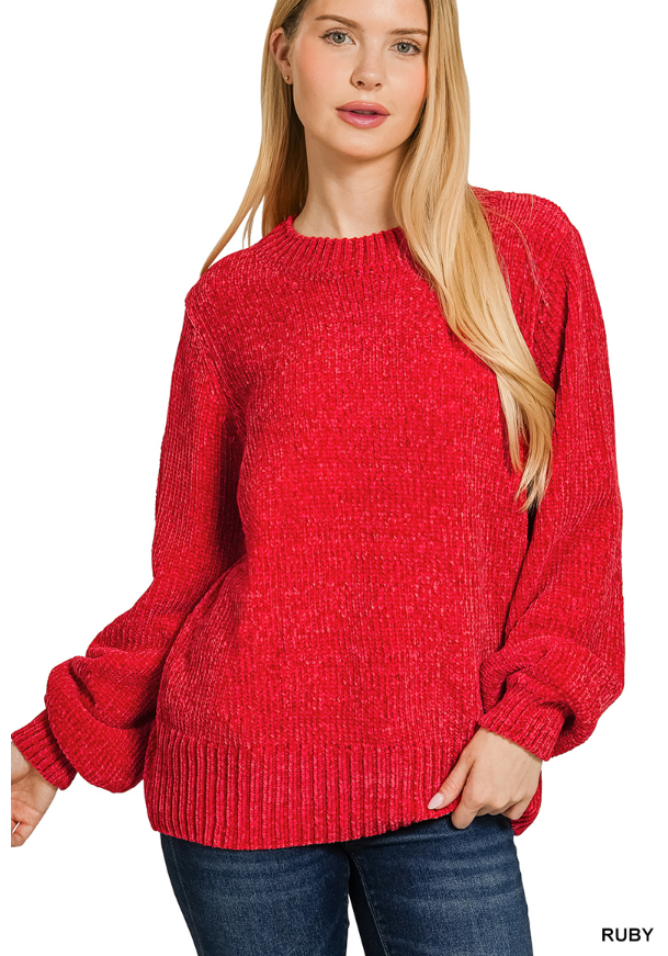 Round neck chenille sweater