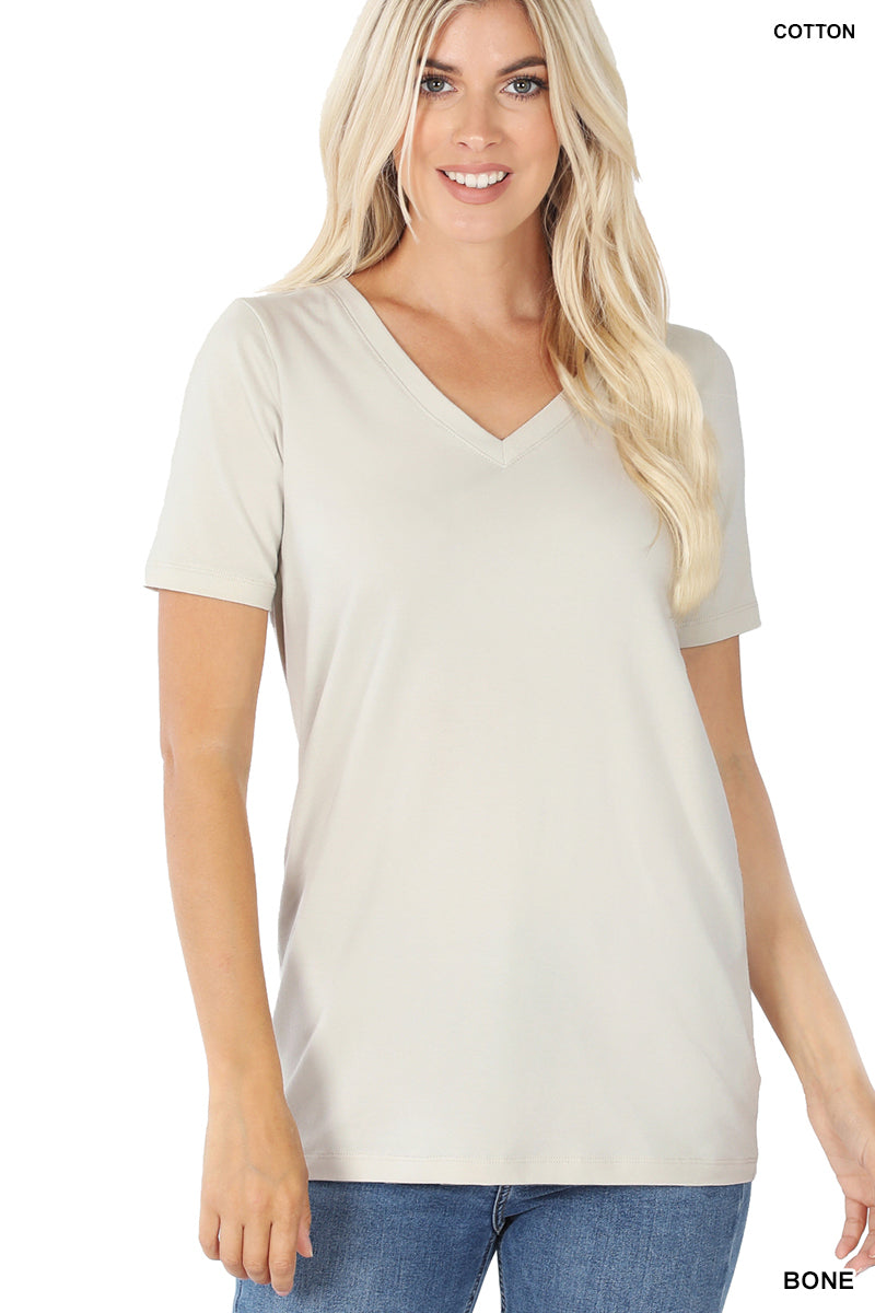 Zenana cotton v-neck short sleeve shirt