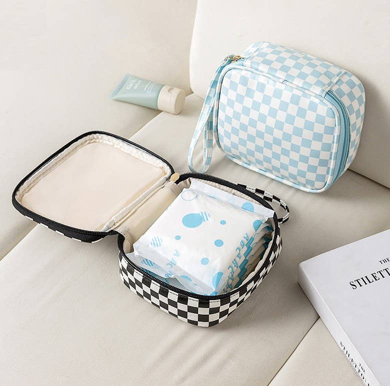 TRAVEL CHECKER MAKEUP POUCH BAG
