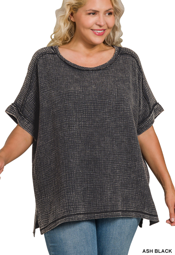 Acid washed gauze tee plus