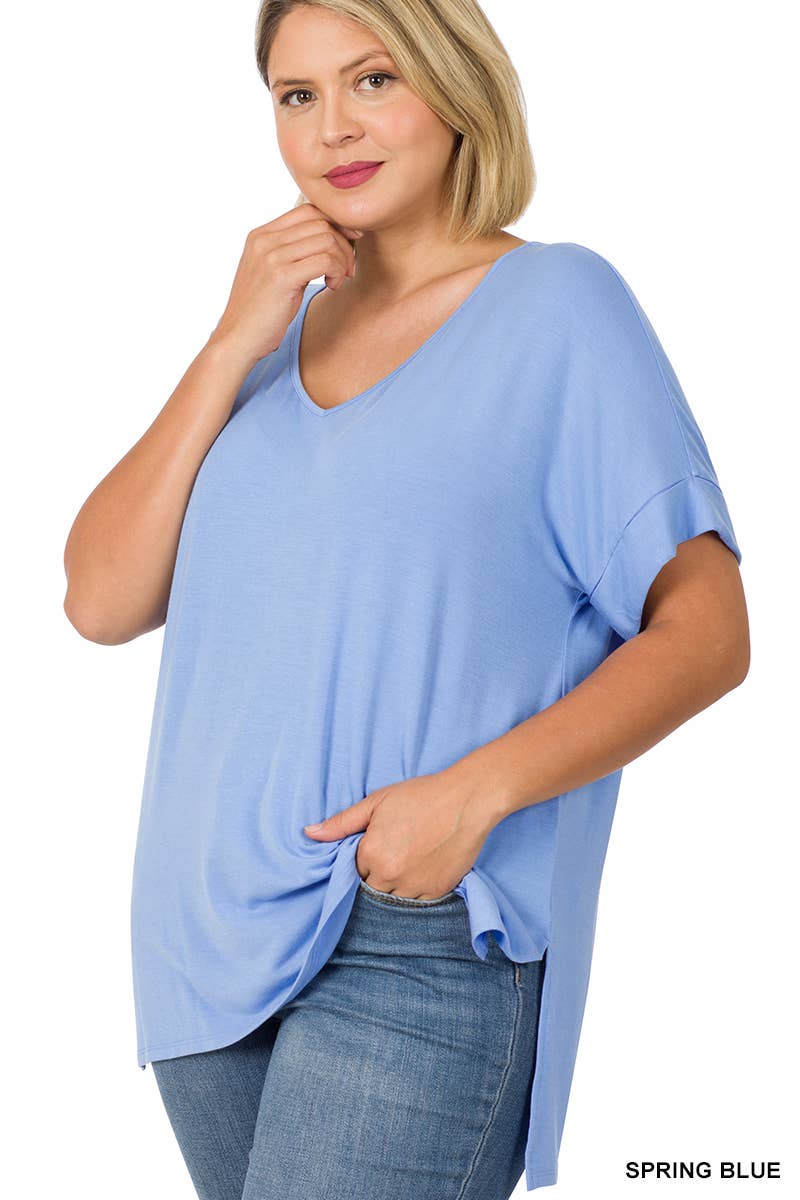 Zenana Plus Size short sleeve side slit v-neck