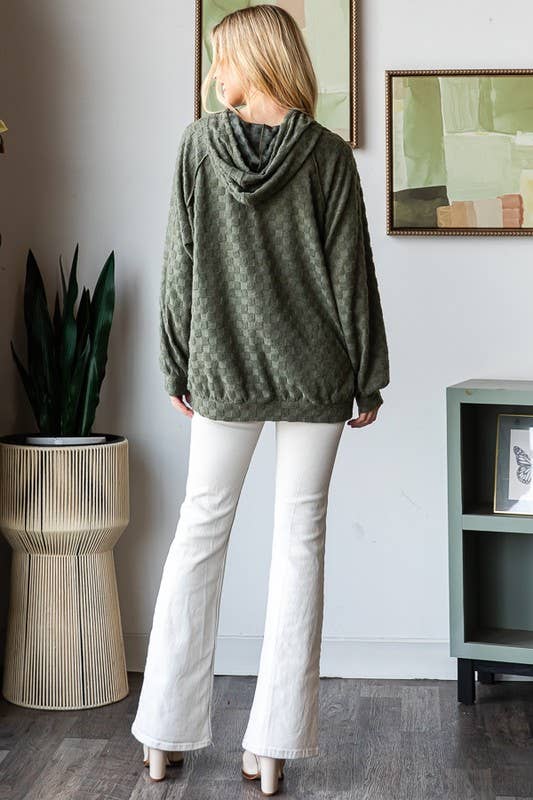 Checkered knit hoodie top
