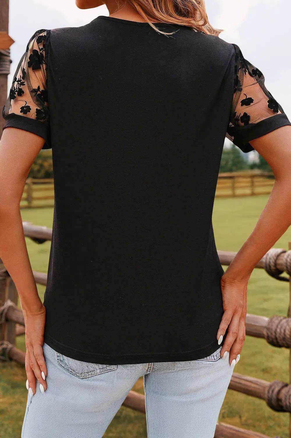 Floral Mesh Sleeve Tee