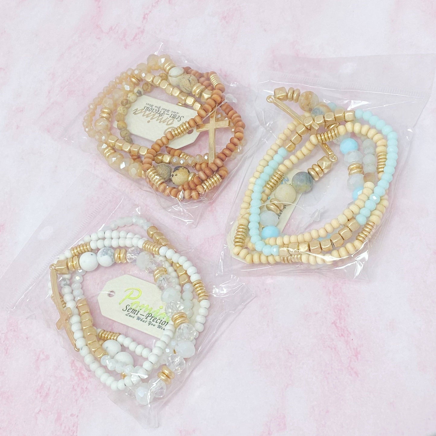 Cross Stone And Wooden Beads Bracelet