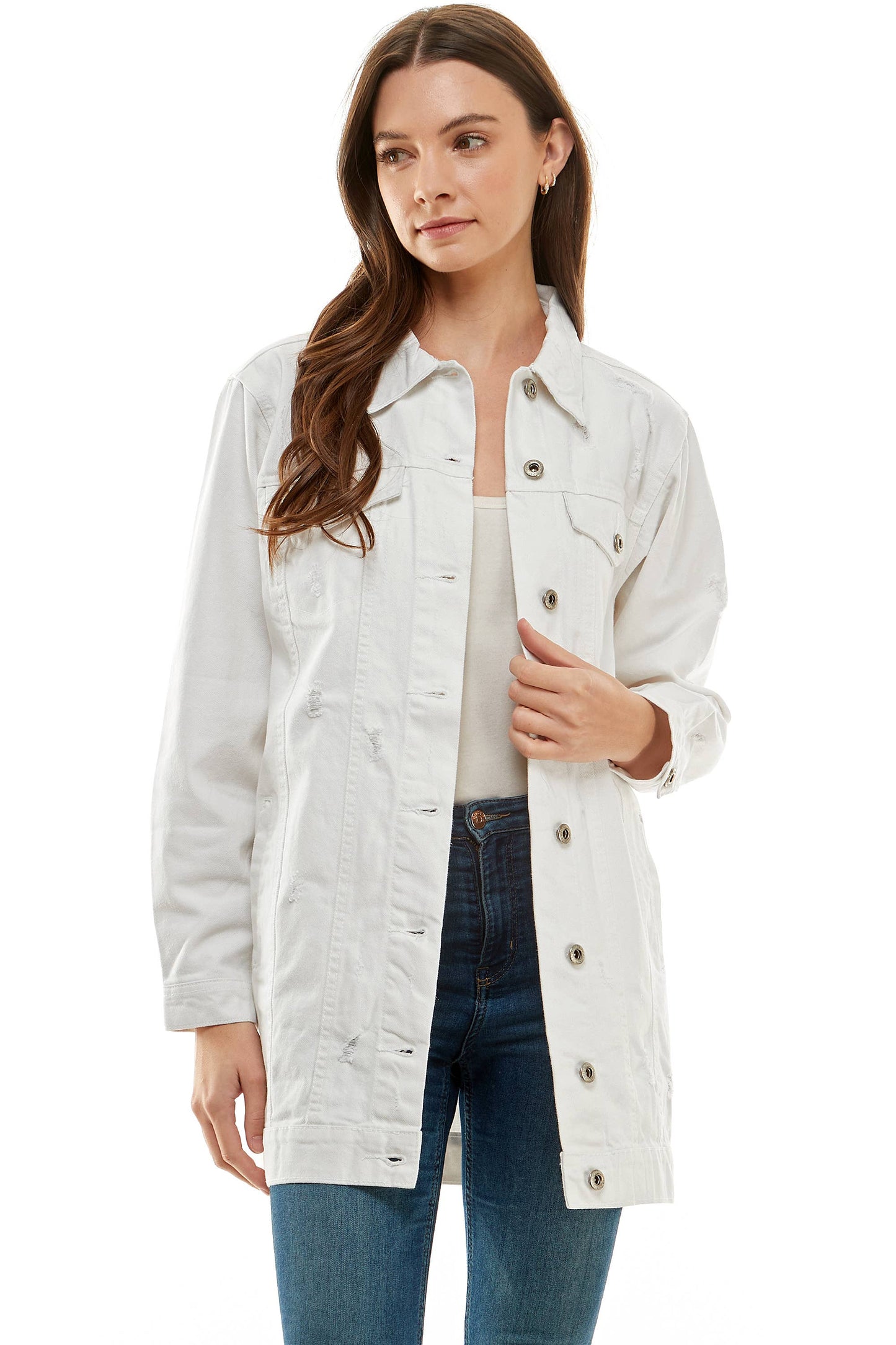 White Denim Jacket with Distressed