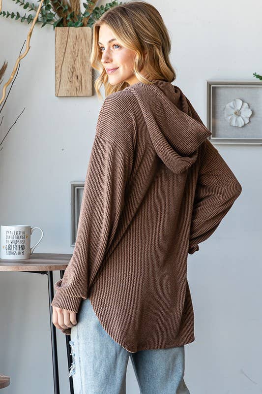 Ribbed hoodie half zip