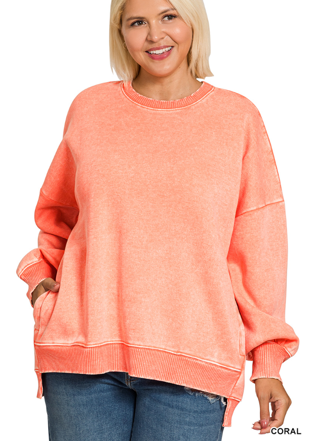Acid wash fleece hi-low pullover (Reg and Plus)