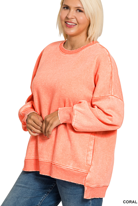 Acid wash fleece hi-low pullover (Reg and Plus)