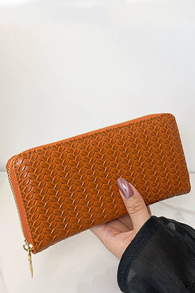 Vegan Leather Woven Weave Long Wallet