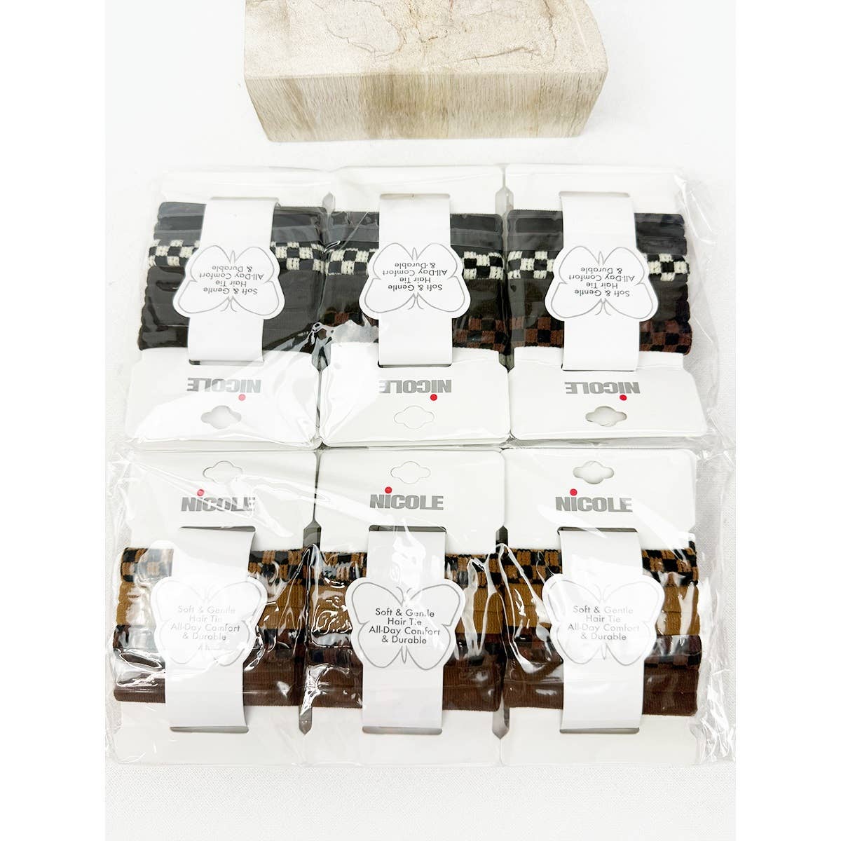 Checker Pattern Mixed Rolled Hair Tie Set