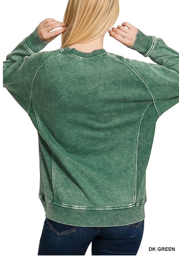 Acid washed fleece sweatshirt side rib