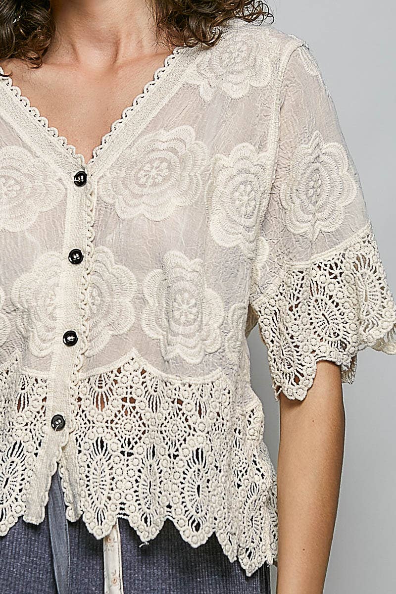Crochet Trim Short Sleeve Top
