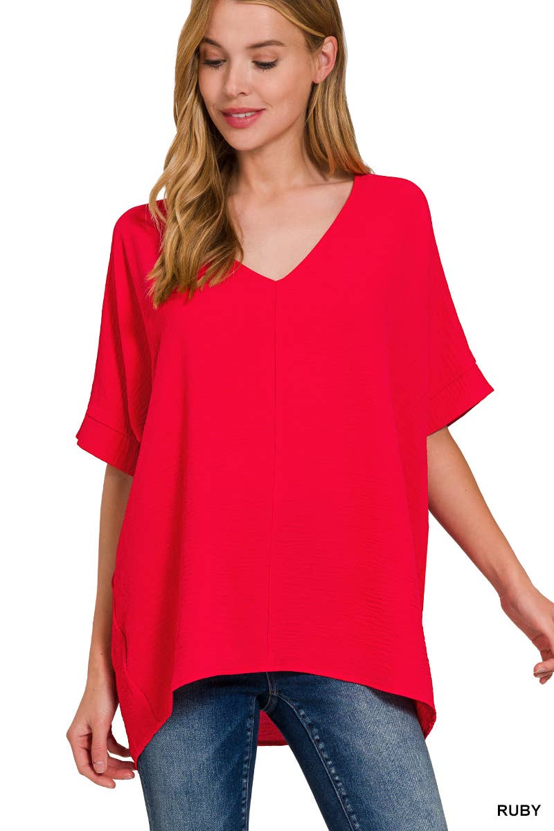 Zenana woven v-neck dolman short sleeve top runs big!