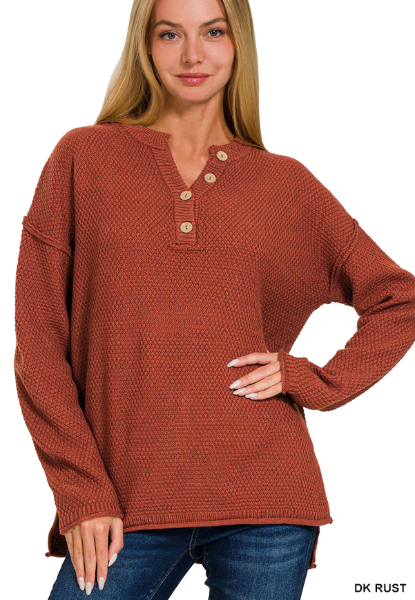 Henley sweater dark olive or rust