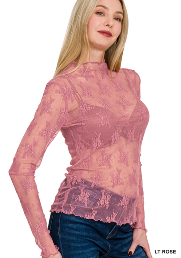 Mesh long sleeve layering top