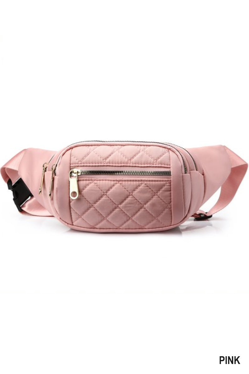 Quilted multi pocket waist belt bag