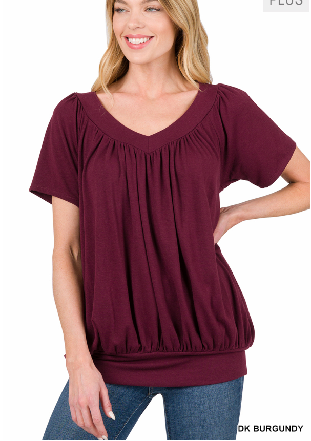 Plus vneck shirring top
