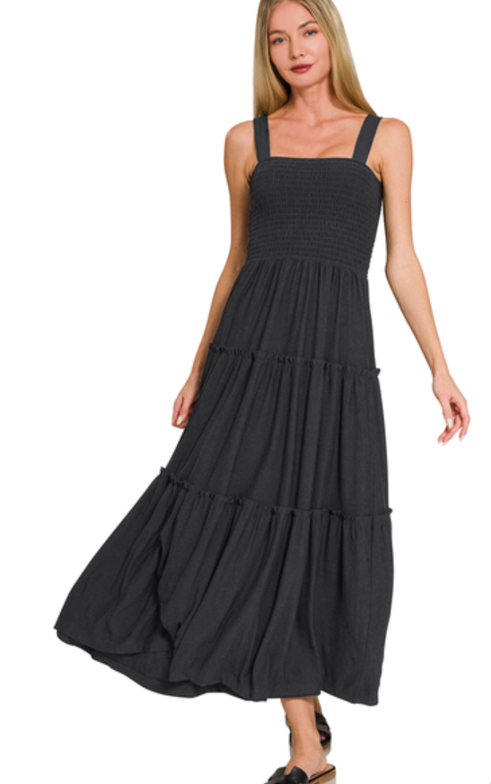 Smocked tiered midi dress