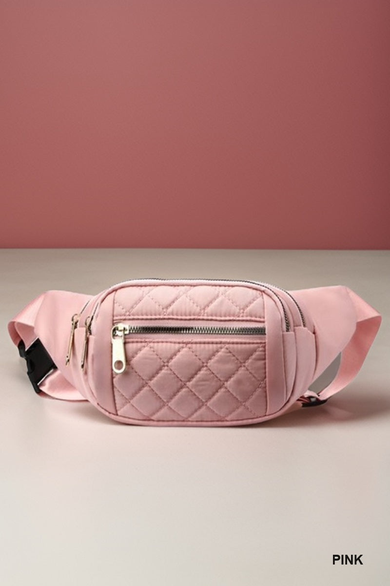 Quilted multi-pocket waist belt bag