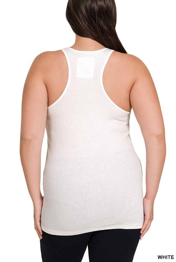 Plus size racer back cotton rib tank