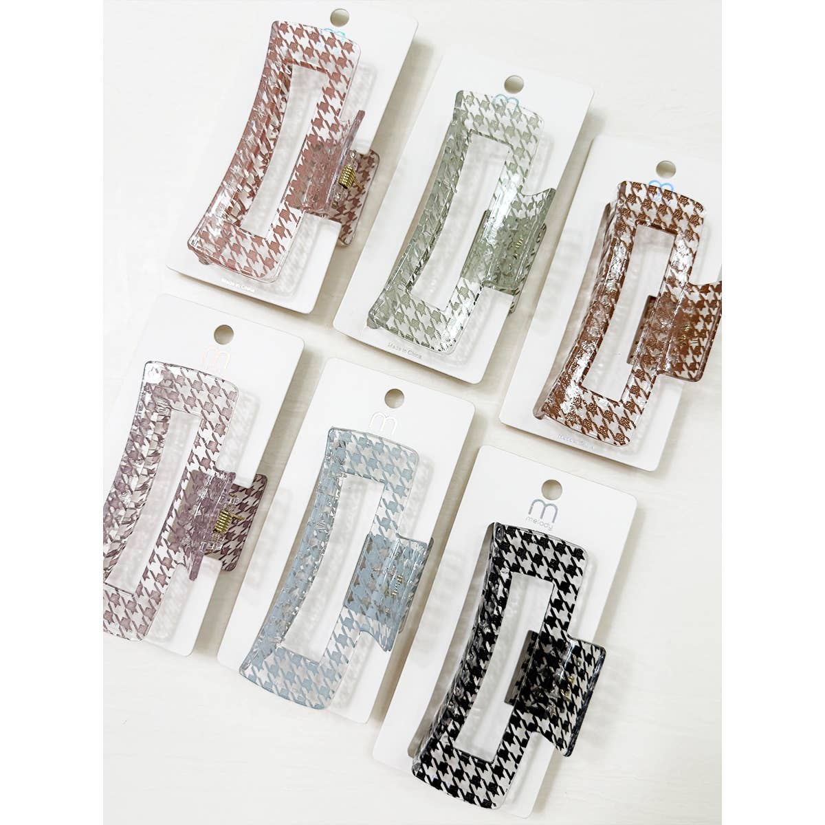 Houndstooth Pattern Cut Out Rectangle Hair Claw