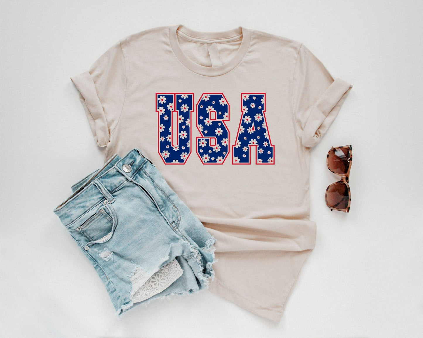 USA DAISY 4TH OF JULY AMERICAN SUMMER GRAPHIC TEE