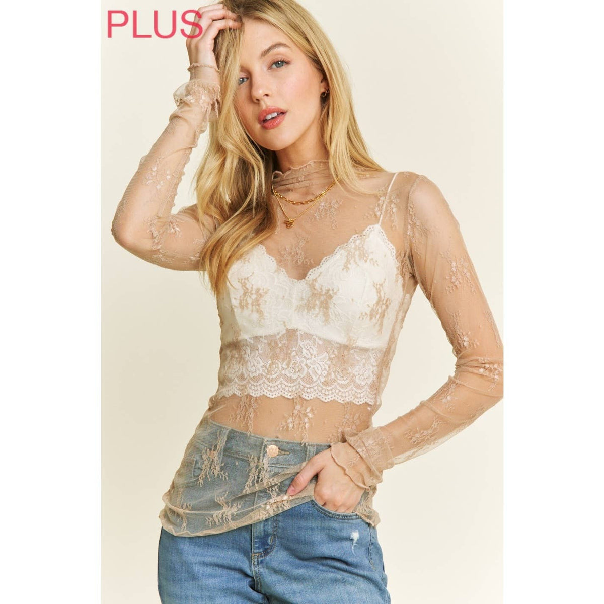 Plus mesh lace top