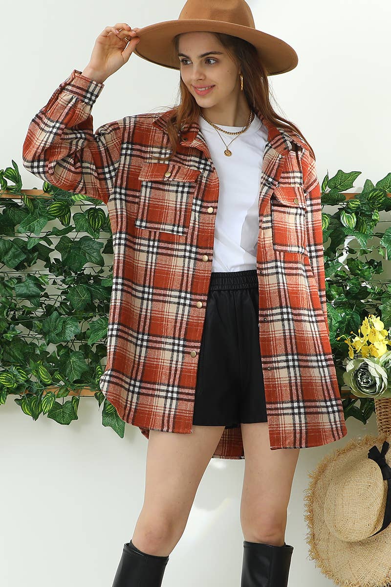 Plaid orange/brown/tan shirt jacket