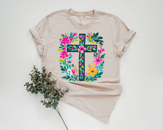 Floral spring trendy cross tee