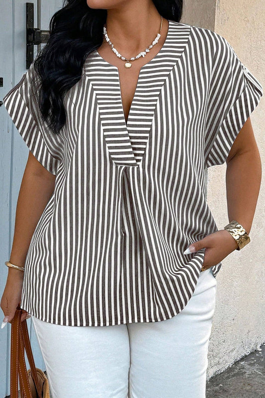 Black Stripe V Neck Plus