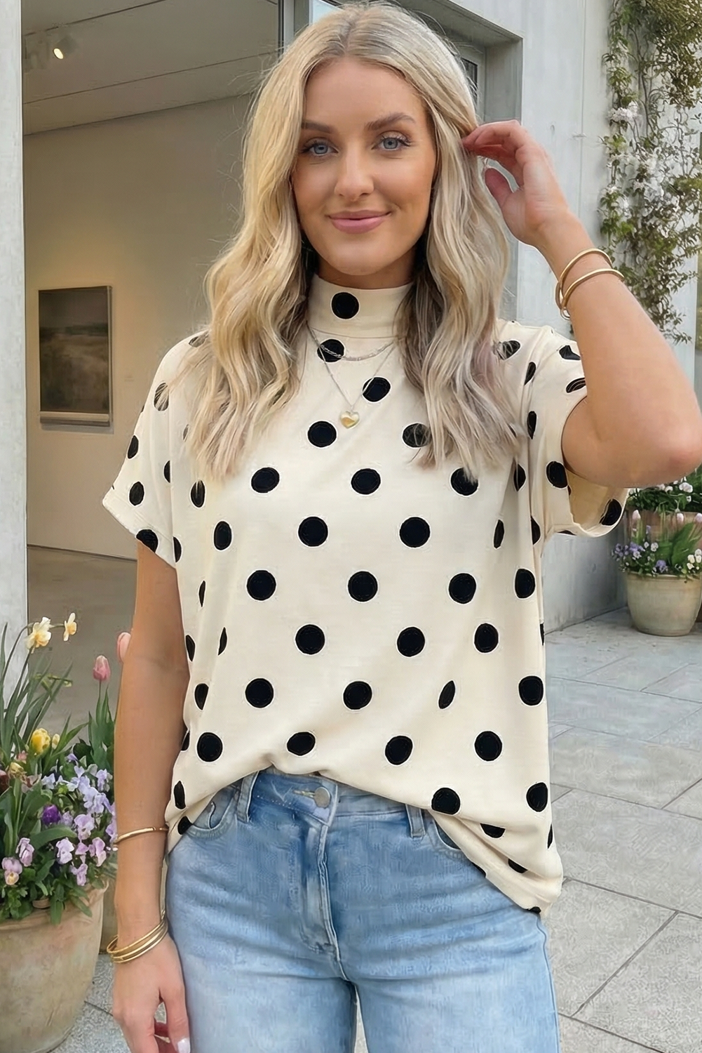 Polka Dot Mock Neck