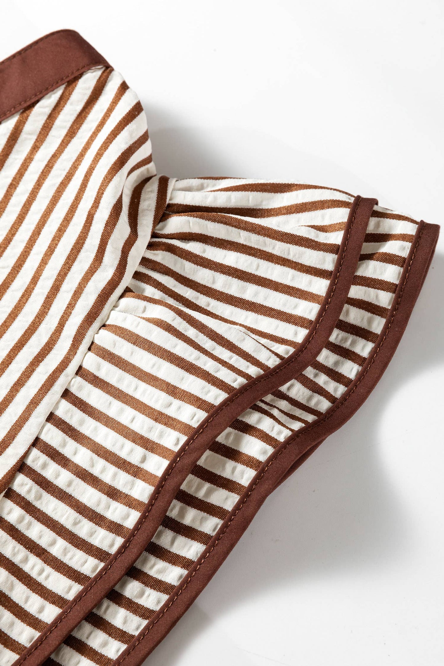 Brown Stripe Ruffled Short Sleeve