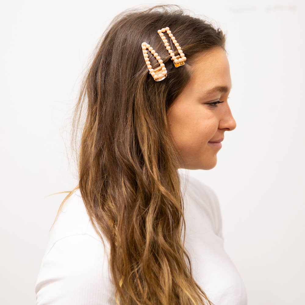 Blush Beaded Barrette Set