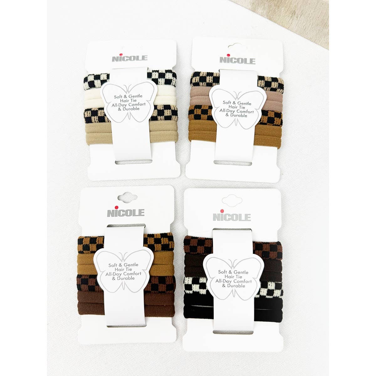 Checker Pattern Mixed Rolled Hair Tie Set