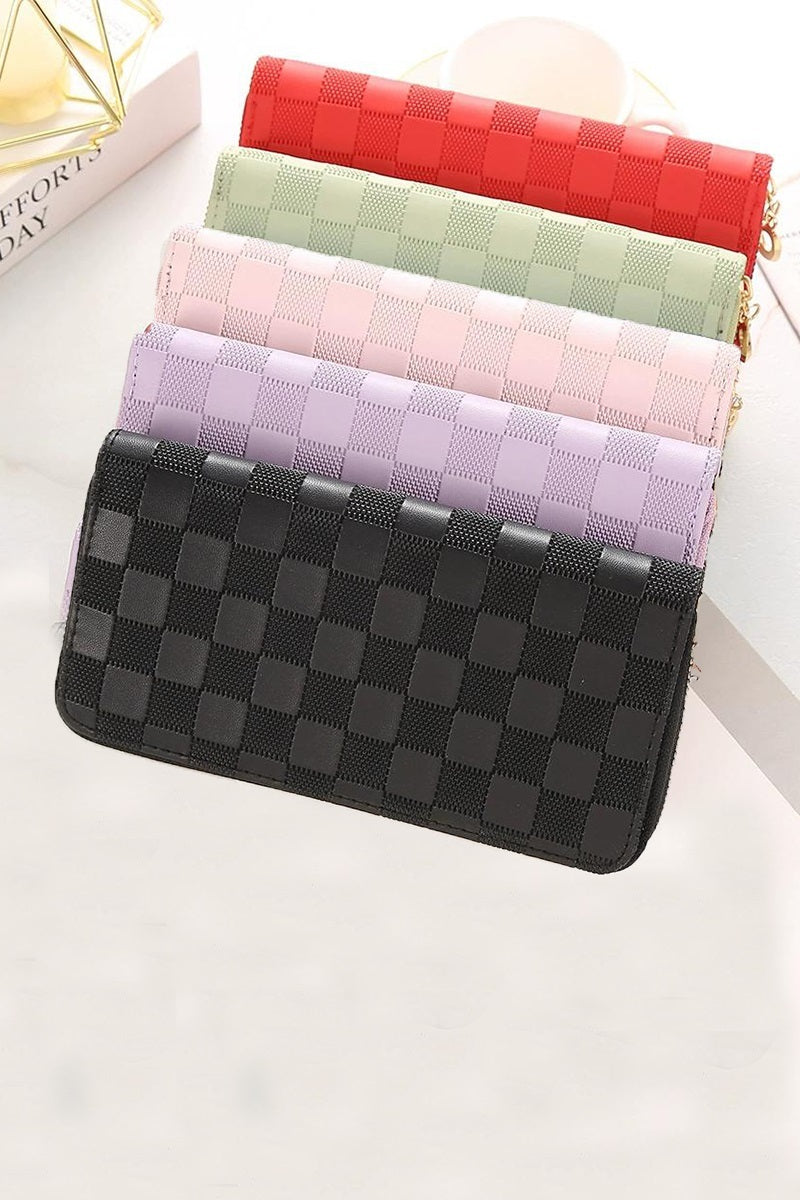 Checkered vegan leather wallet